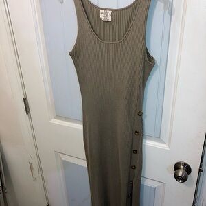 Sleeveless Ribbed Dress with Button Detail